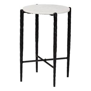 Beaumont Lane Round Marble Side Table Hand-Forged Metal Crisscross Base