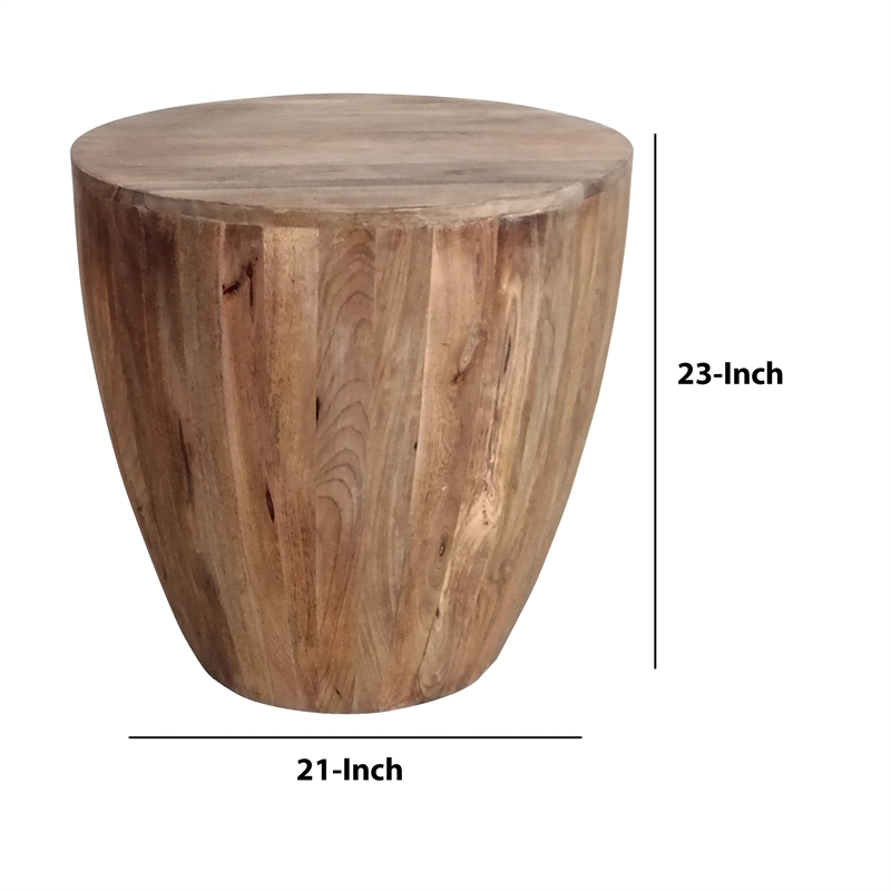 Beaumont Lane Handcarved Cylindrical Round Mango Wood Distressed End Table