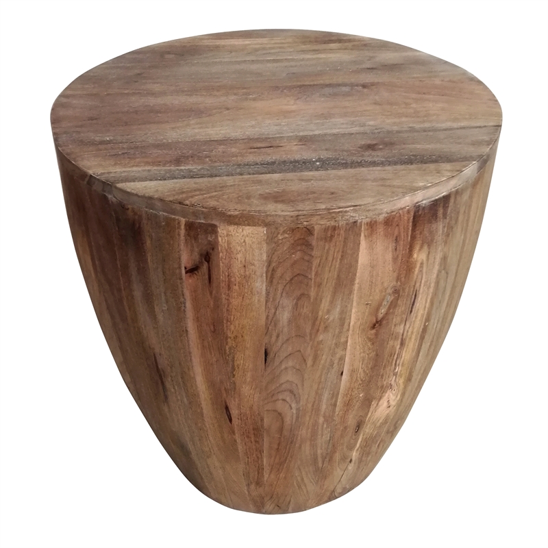 Beaumont Lane Handcarved Cylindrical Round Mango Wood Distressed End Table
