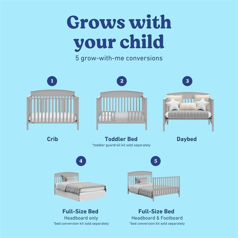 Stork Craft USA Graco Benton 4-in-1 Convertible Crib in Pebble Gray