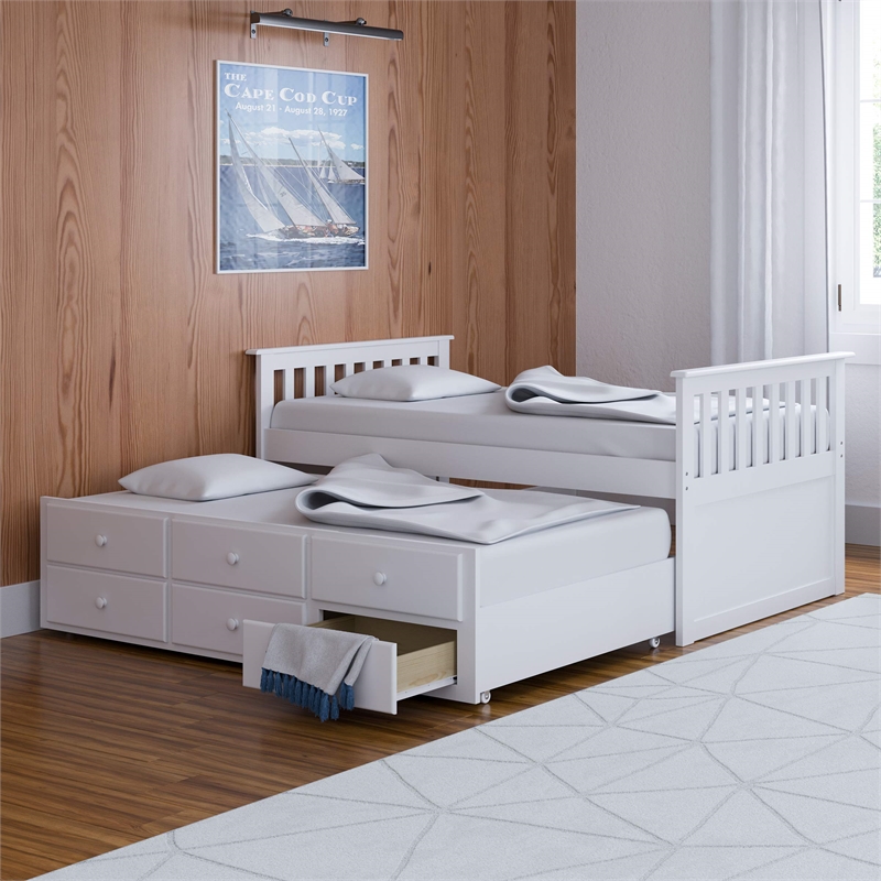 Storkcraft Marco Island Twin Captain's Bed with Twin Trundle in White