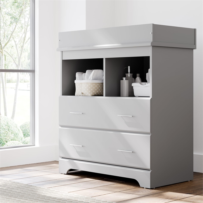 Stork Craft USA Brookside 2-Drawer Engineered Wood Changing Chest in Pebble Gray