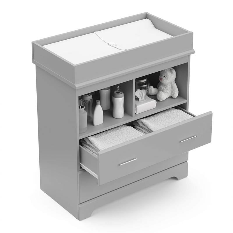 Stork Craft USA Brookside 2-Drawer Engineered Wood Changing Chest in Pebble Gray