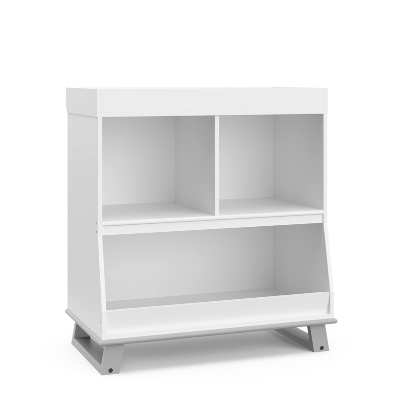 Stork Craft USA Wood Changing Table with Storage and Topper in White/Gray
