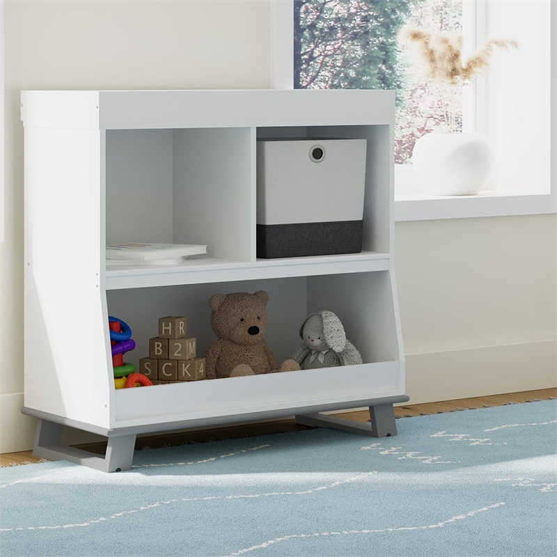 Stork Craft USA Wood Changing Table with Storage and Topper in White/Gray