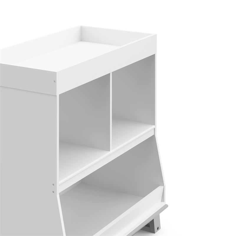 Stork Craft USA Wood Changing Table with Storage and Topper in White/Gray