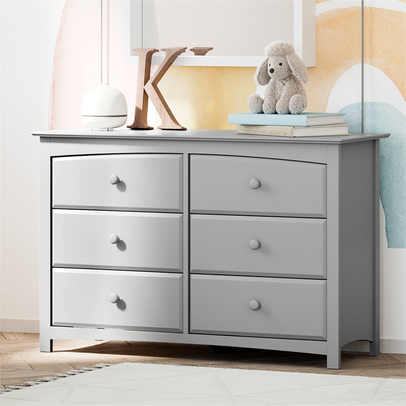 Stork Craft USA Kenton 6-Drawer Wood Double Dresser in Pebble Gray