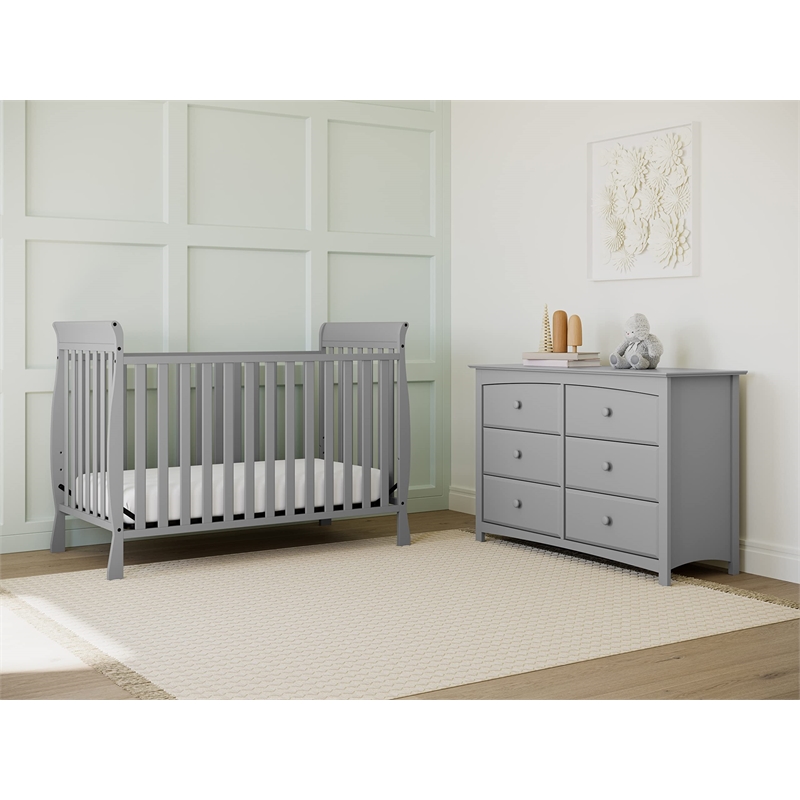 Stork Craft USA Kenton 6-Drawer Wood Double Dresser in Pebble Gray