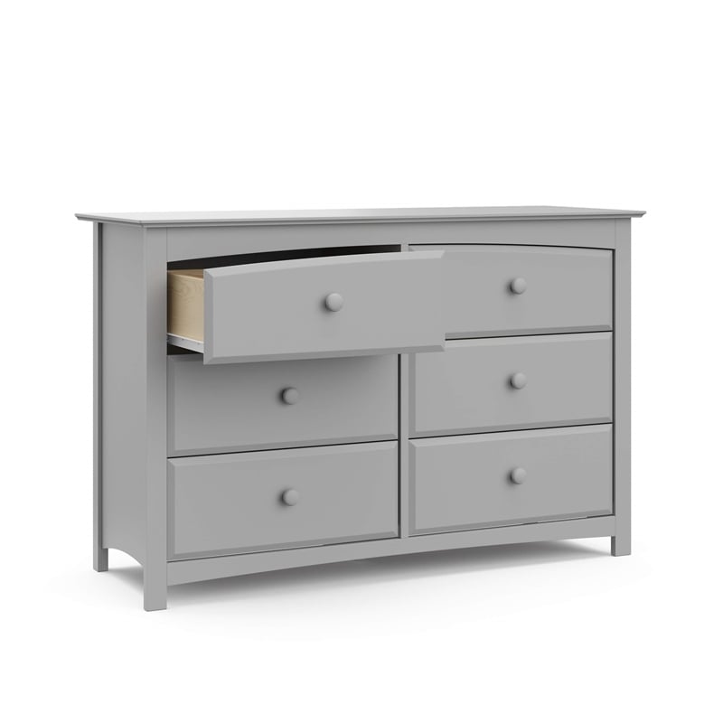 Stork Craft USA Kenton 6-Drawer Wood Double Dresser in Pebble Gray