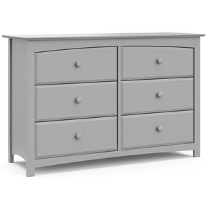 stork craft usa kenton 6-drawer wood double dresser in pebble gray