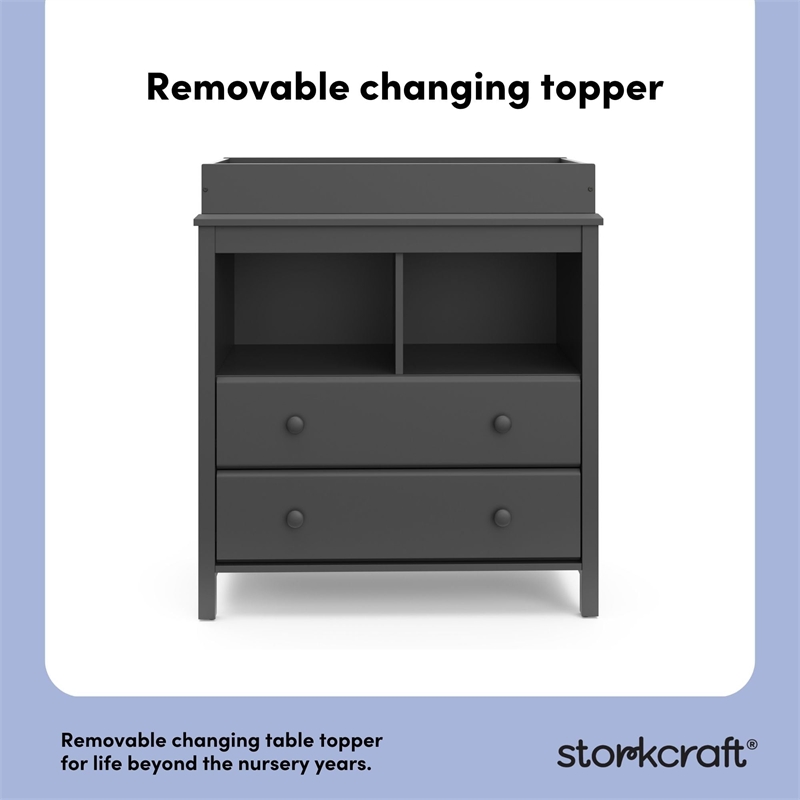 Stork Craft USA Alpine 2-Drawer Engineered Wood Changing Chest in Gray