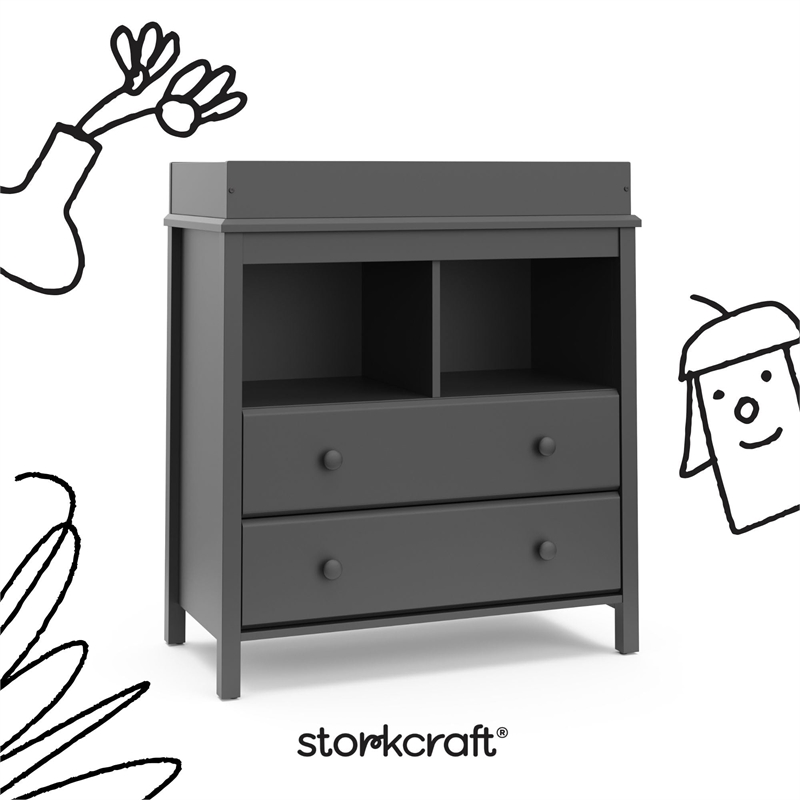 Stork Craft USA Alpine 2-Drawer Engineered Wood Changing Chest in Gray