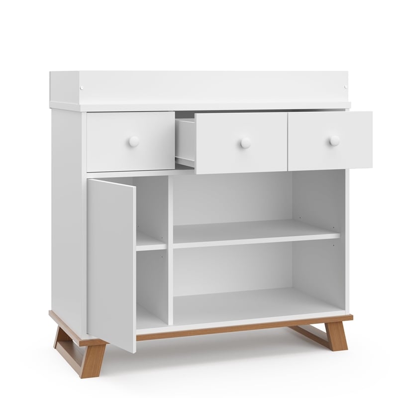 Stork Craft USA Engineered Wood Nursery Changing Table Dresser - Driftwood/White