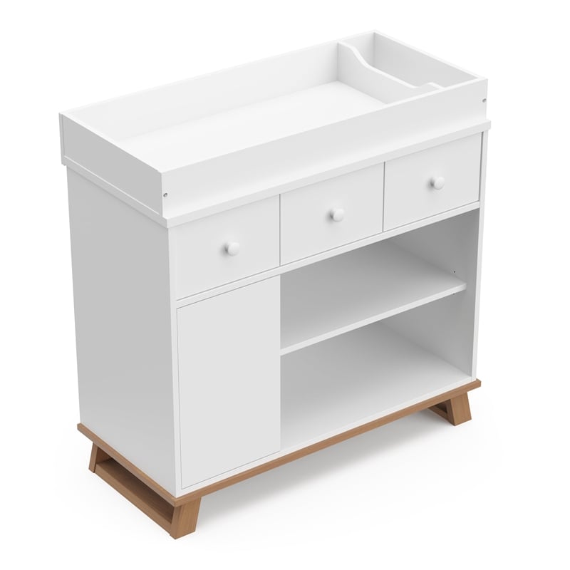 Stork Craft USA Engineered Wood Nursery Changing Table Dresser - Driftwood/White