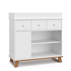 Stork Craft USA Engineered Wood Nursery Changing Table Dresser - Driftwood/White