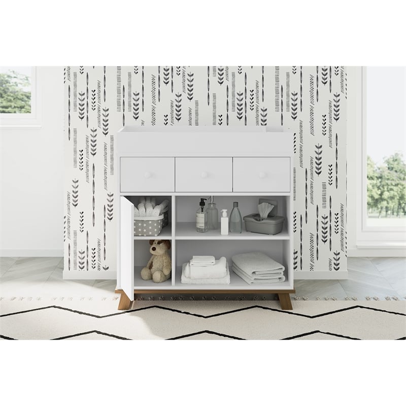 Stork Craft USA Engineered Wood Nursery Changing Table Dresser - Driftwood/White