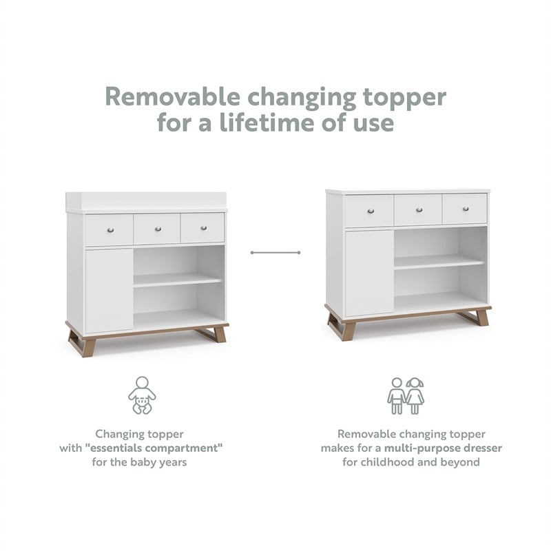 Stork Craft USA Engineered Wood Nursery Changing Table Dresser - Driftwood/White