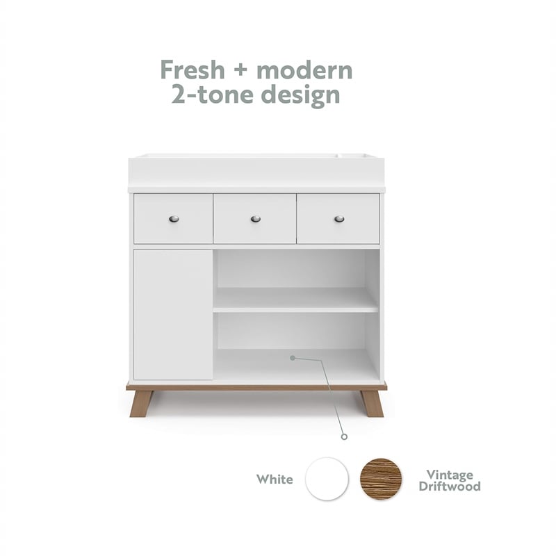 Stork Craft USA Engineered Wood Nursery Changing Table Dresser - Driftwood/White