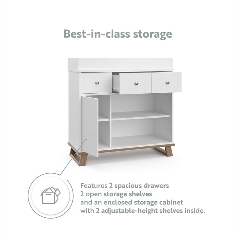 Stork Craft USA Engineered Wood Nursery Changing Table Dresser - Driftwood/White
