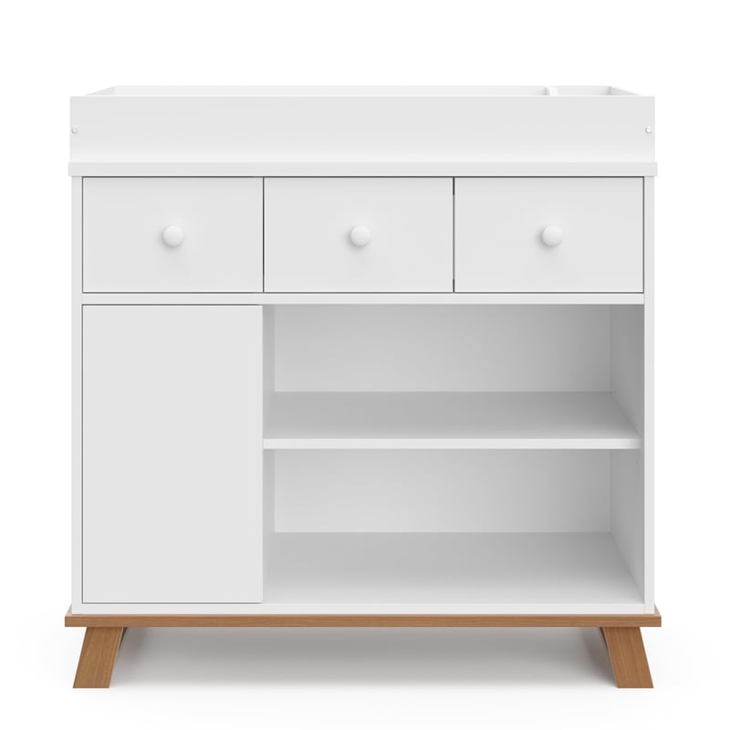 Stork Craft USA Engineered Wood Nursery Changing Table Dresser - Driftwood/White