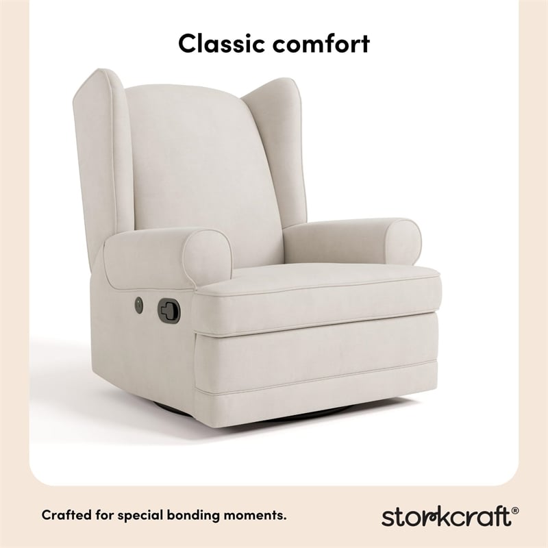 Stork Craft USA Serenity Metal and Polyurethane Wingback Recline Glider in Beige