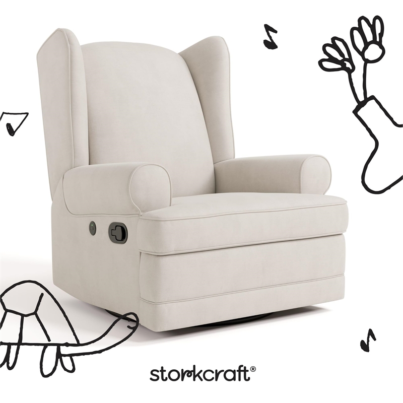 Stork Craft USA Serenity Metal and Polyurethane Wingback Recline Glider in Beige