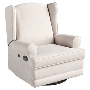 stork craft usa serenity metal and polyurethane wingback recline glider in beige