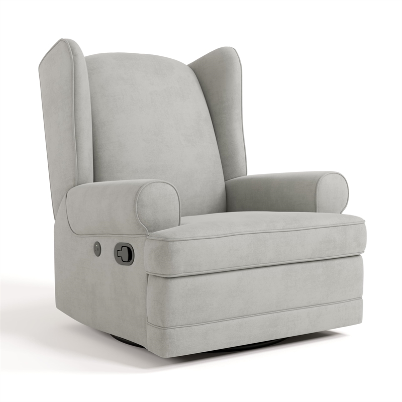 Stork Craft USA Serenity Metal and Polyurethane Wingback Recline Glider in Gray