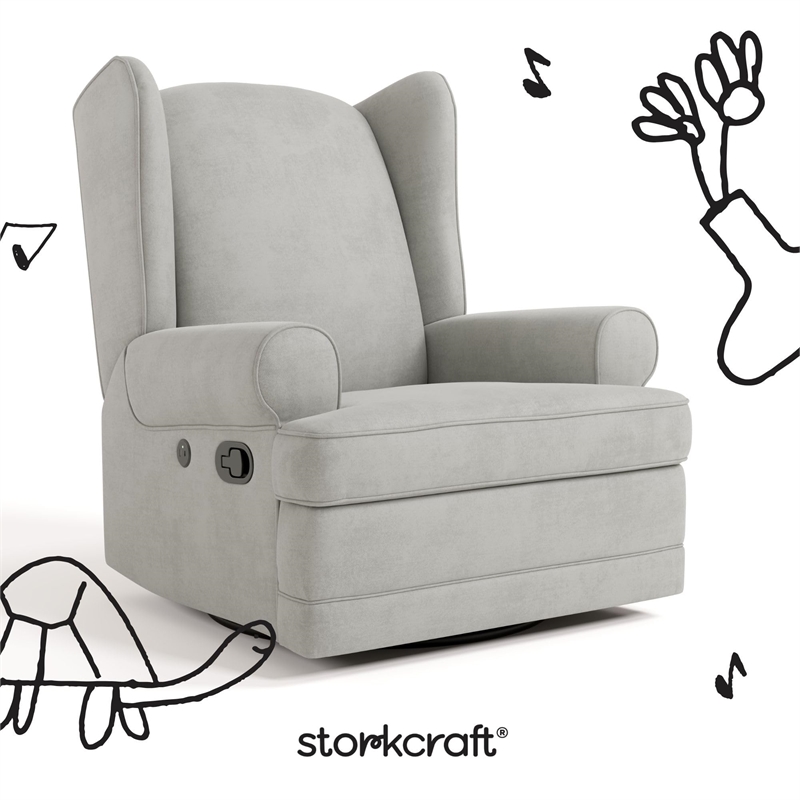 Stork Craft USA Serenity Metal and Polyurethane Wingback Recline Glider in Gray