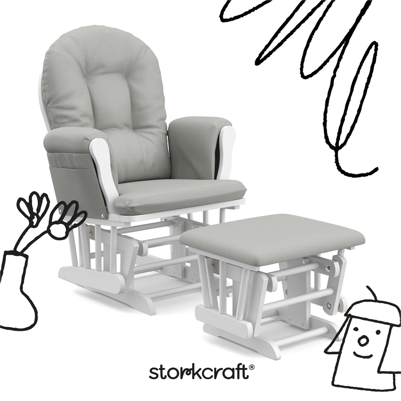 Stork Craft USA Hoop Wood and Fabric Glider and Ottoman in White and Gray