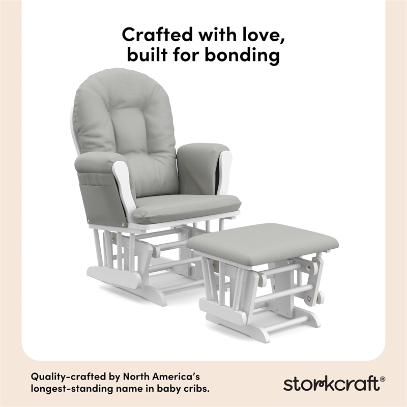 Stork Craft USA Hoop Wood and Fabric Glider and Ottoman in White and Gray