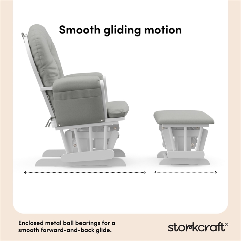 Stork Craft USA Hoop Wood and Fabric Glider and Ottoman in White and Gray