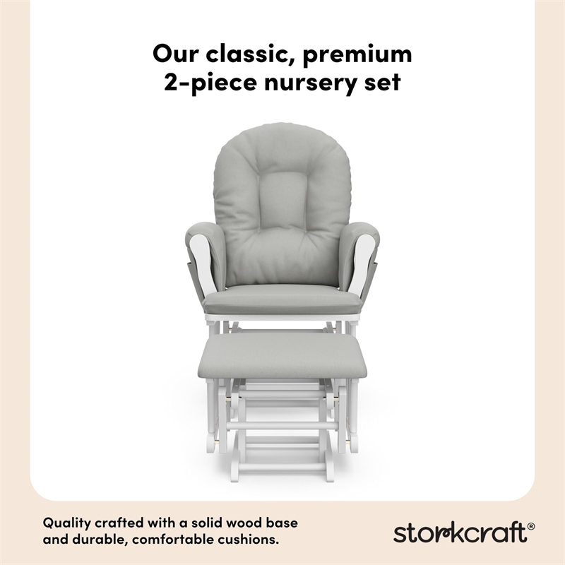 Stork Craft USA Hoop Wood and Fabric Glider and Ottoman in White and Gray