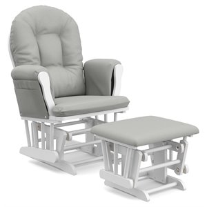 stork craft usa hoop wood and fabric glider and ottoman in white and gray