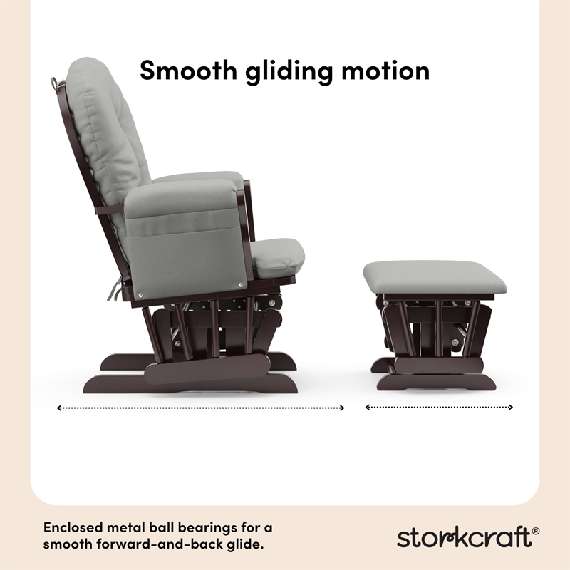 Stork Craft USA Hoop Wood and Fabric Glider and Ottoman in Espresso/Gray