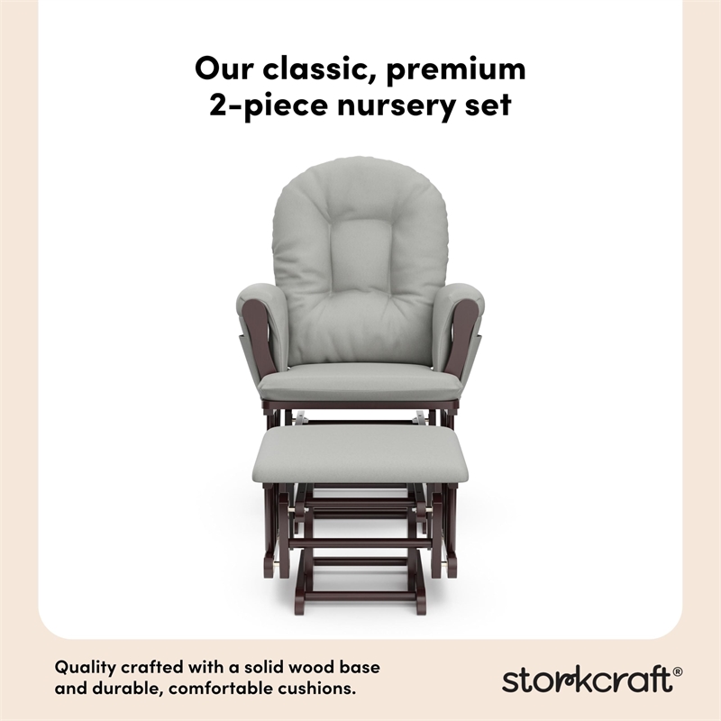 Stork Craft USA Hoop Wood and Fabric Glider and Ottoman in Espresso/Gray