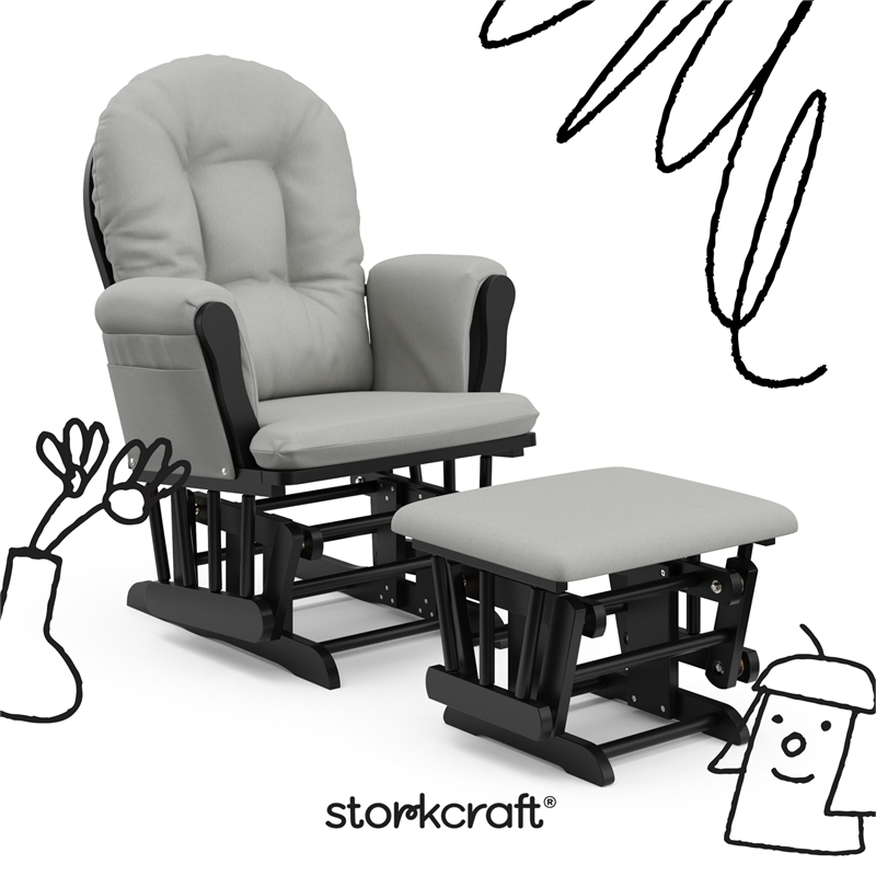 Stork Craft USA Hoop Wood and Fabric Glider and Ottoman in Black and Gray