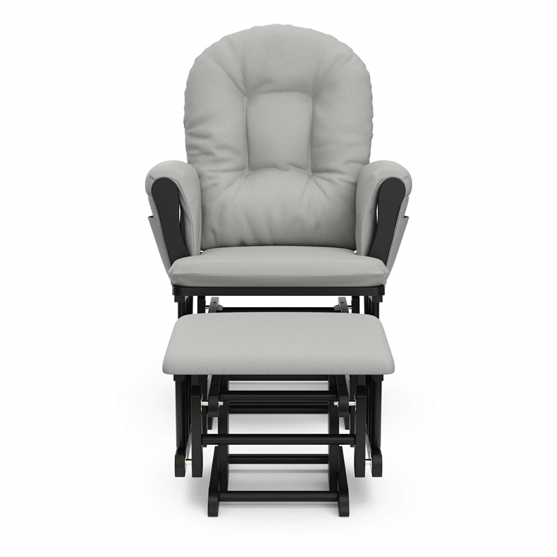 Stork Craft USA Hoop Wood and Fabric Glider and Ottoman in Black and Gray