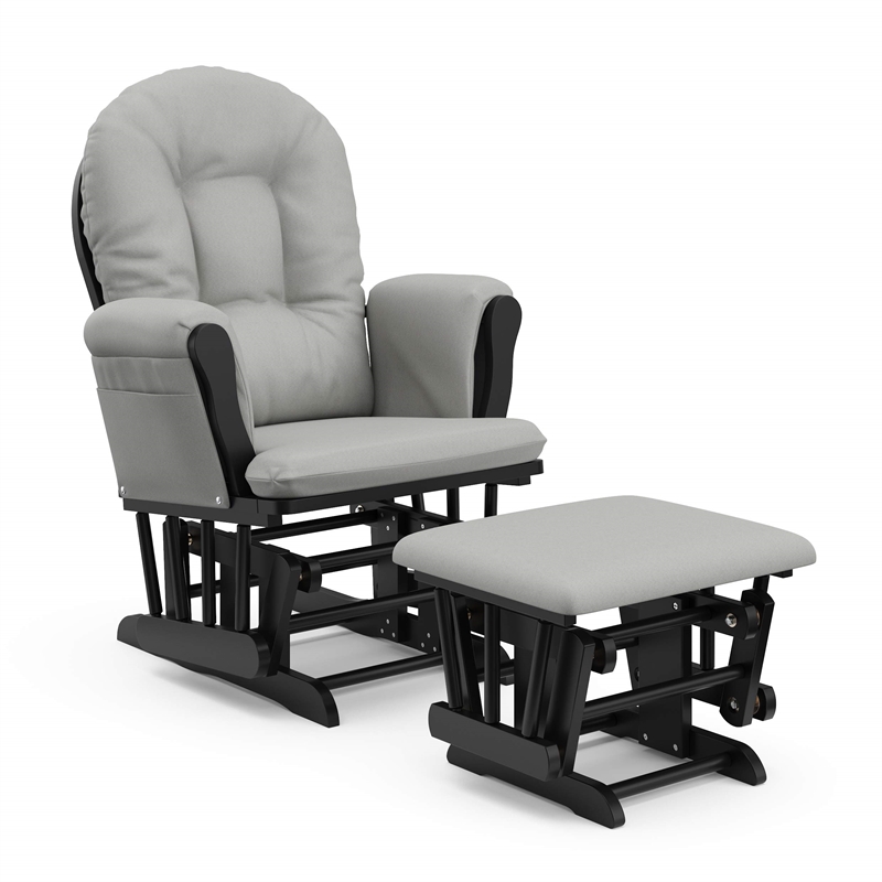 Stork Craft USA Hoop Wood and Fabric Glider and Ottoman in Black and Gray