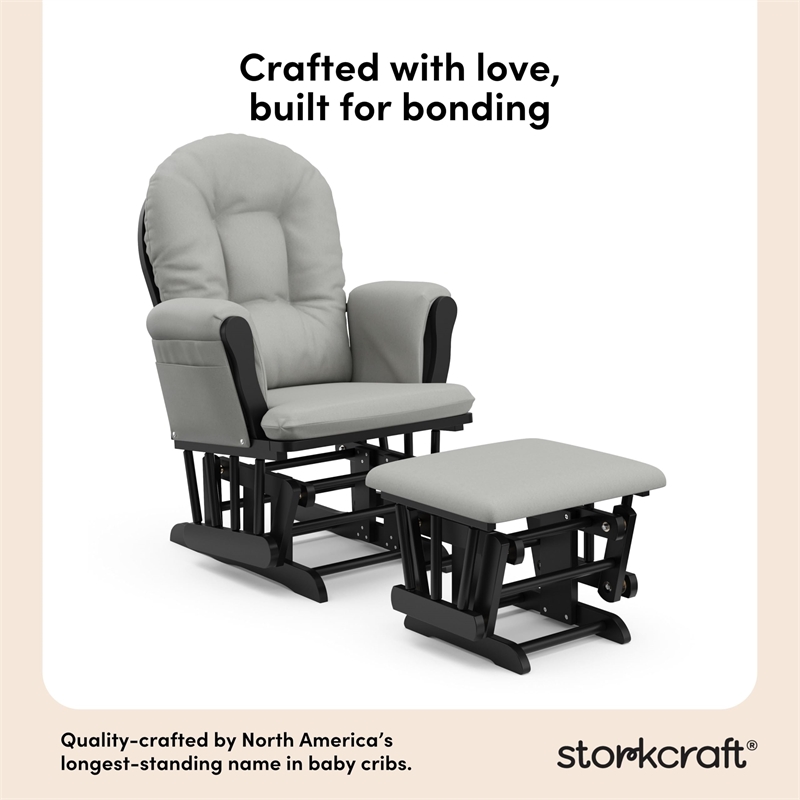 Stork Craft USA Hoop Wood and Fabric Glider and Ottoman in Black and Gray