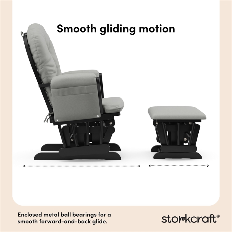 Stork Craft USA Hoop Wood and Fabric Glider and Ottoman in Black and Gray