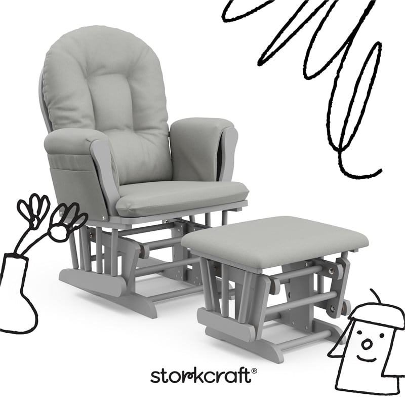 Stork Craft USA Hoop Wood and Fabric Glider and Ottoman in Pebble Gray