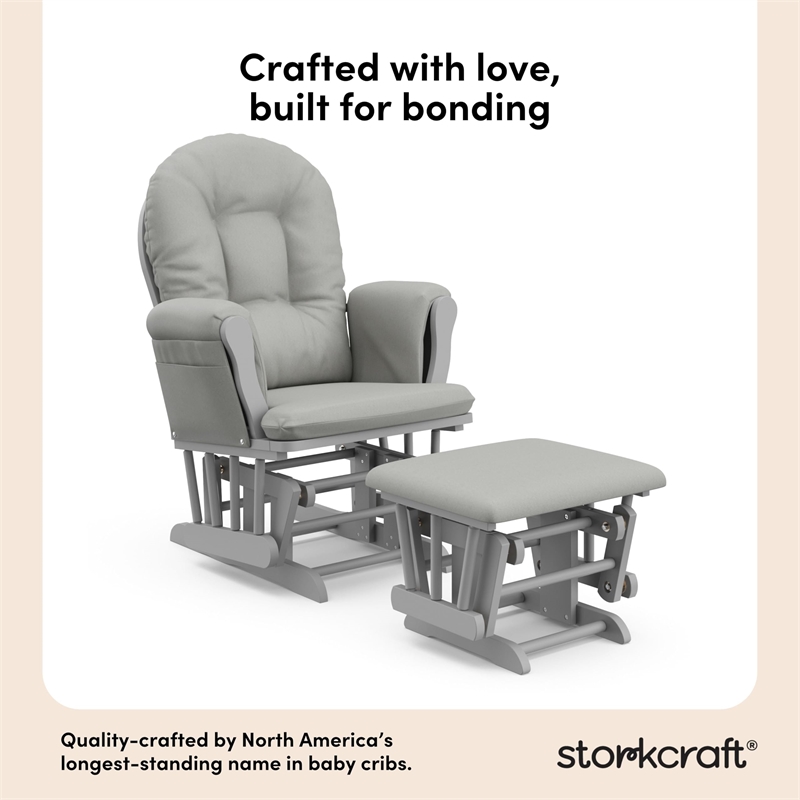 Stork Craft USA Hoop Wood and Fabric Glider and Ottoman in Pebble Gray