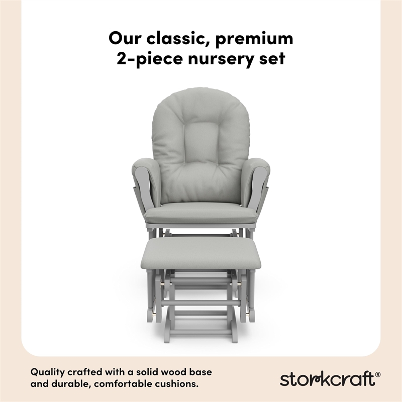 Stork Craft USA Hoop Wood and Fabric Glider and Ottoman in Pebble Gray