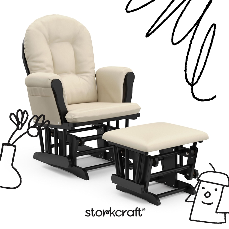 Stork Craft USA Hoop Wood and Fabric Glider and Ottoman in Dark Gray
