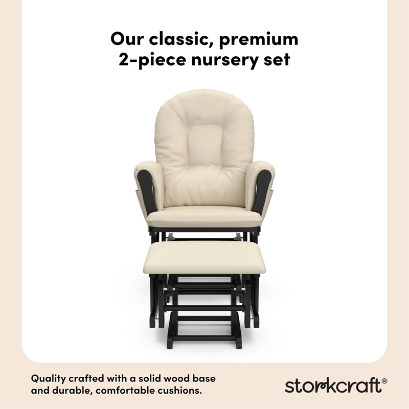 Stork Craft USA Hoop Wood and Fabric Glider and Ottoman in Dark Gray