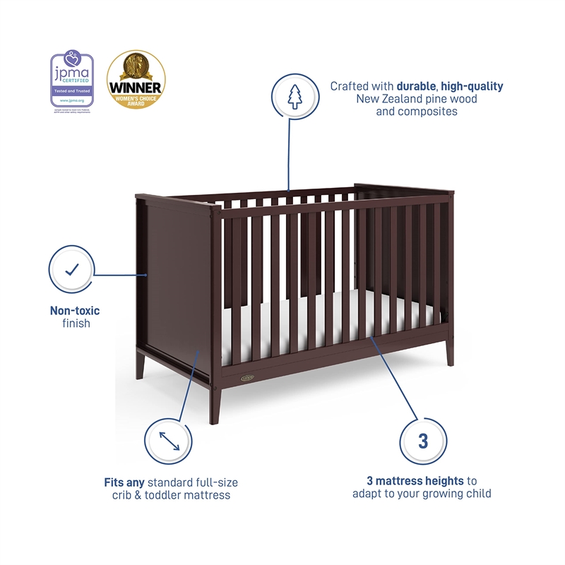 Stork Craft USA Graco Melbourne Wood 3-in-1 Convertible Crib in Espresso