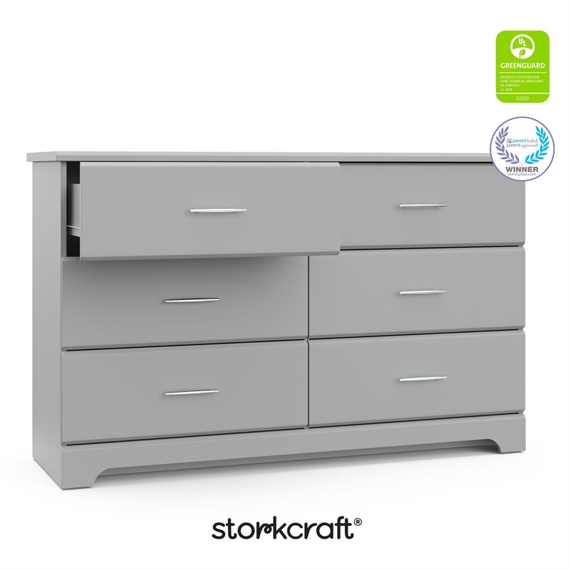 Stork Craft USA Brookside 6-Drawer Engineered Wood Double Dresser in Pebble Gray