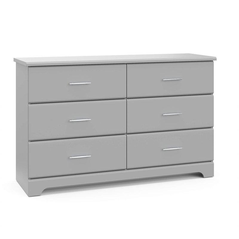 Stork Craft USA Brookside 6-Drawer Engineered Wood Double Dresser in Pebble Gray