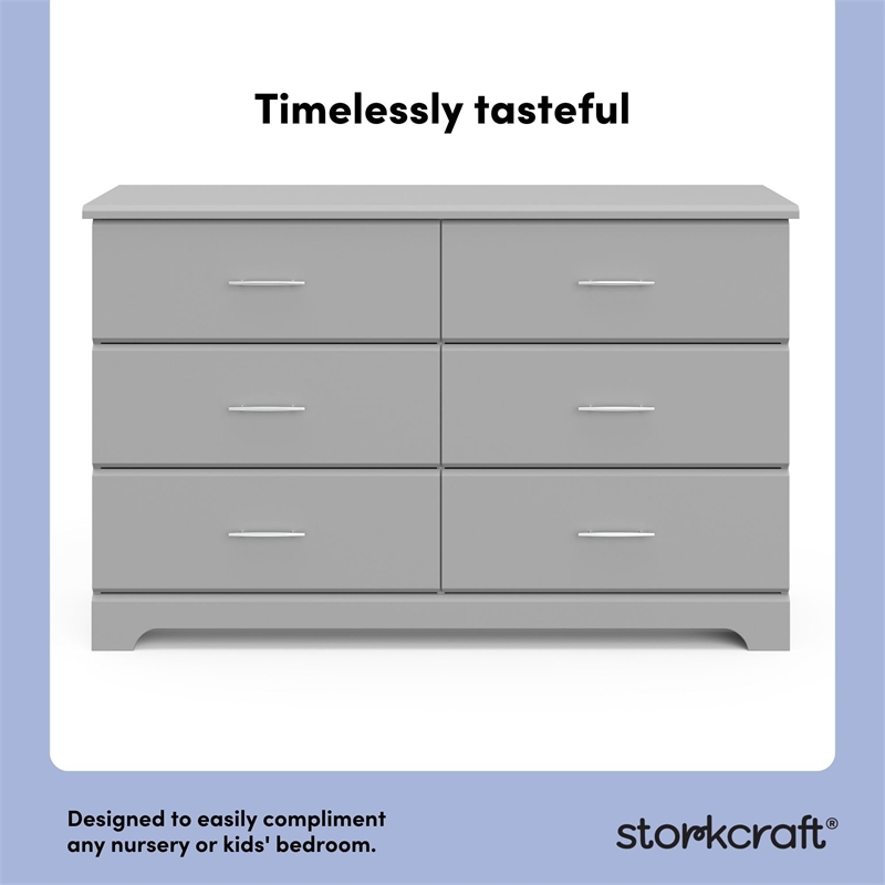 Stork Craft USA Brookside 6-Drawer Engineered Wood Double Dresser in Pebble Gray